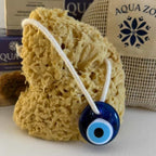Glass Mati Charm & Cream Rope - Aqua Zoi