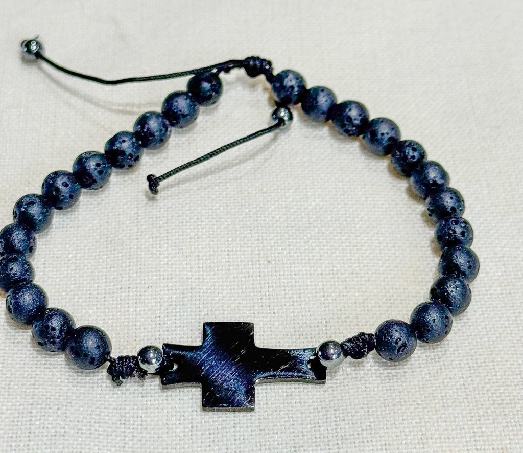 Lava Stone & Cross Bracelet - Aqua Zoi