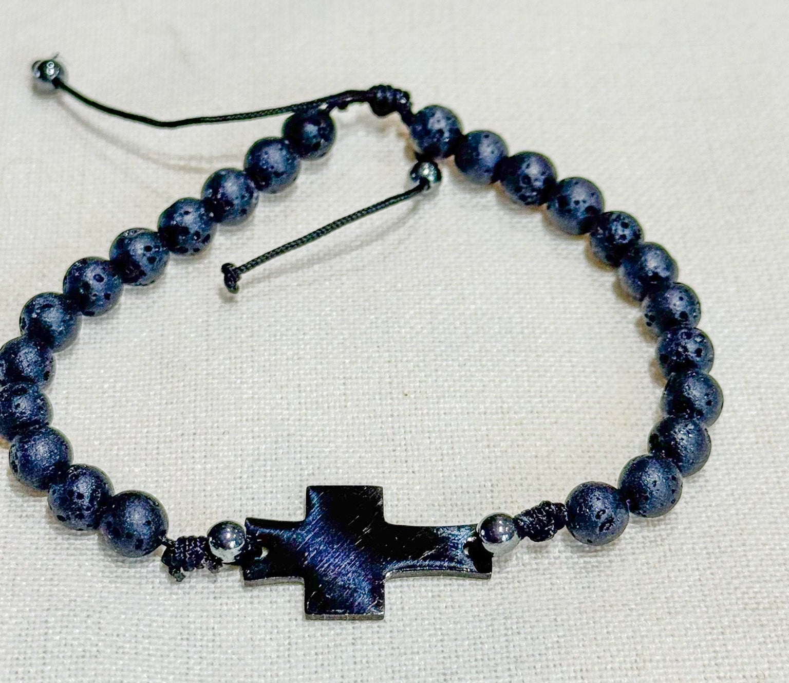 Lava Stone & Cross Bracelet - Aqua Zoi