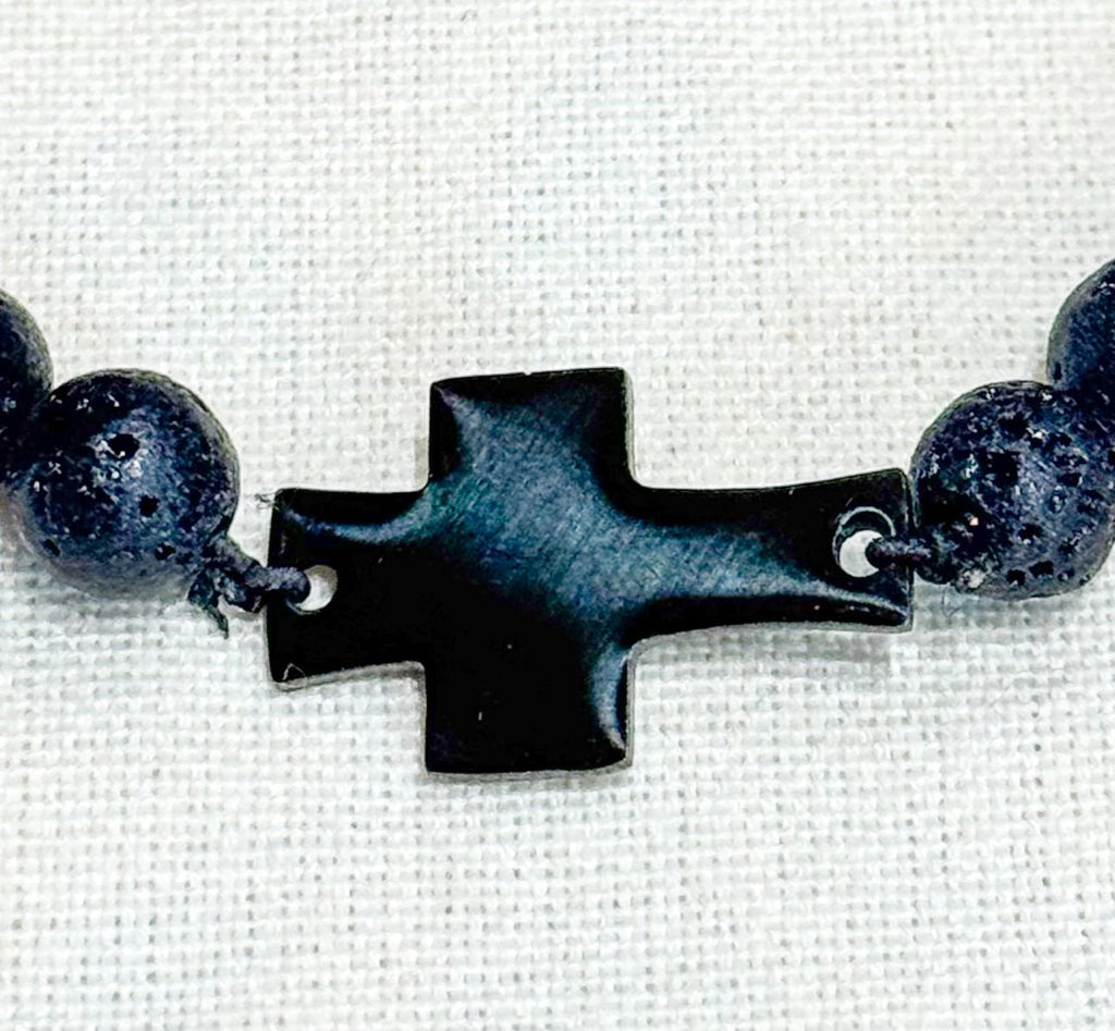 Lava Stone & Cross Bracelet (elastic) - Aqua Zoi