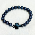 Lava Stone & Cross Bracelet (elastic) - Aqua Zoi