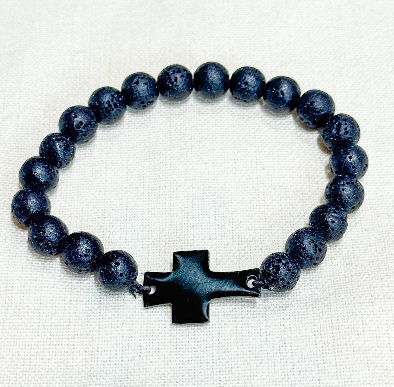 Lava Stone & Cross Bracelet (elastic) - Aqua Zoi
